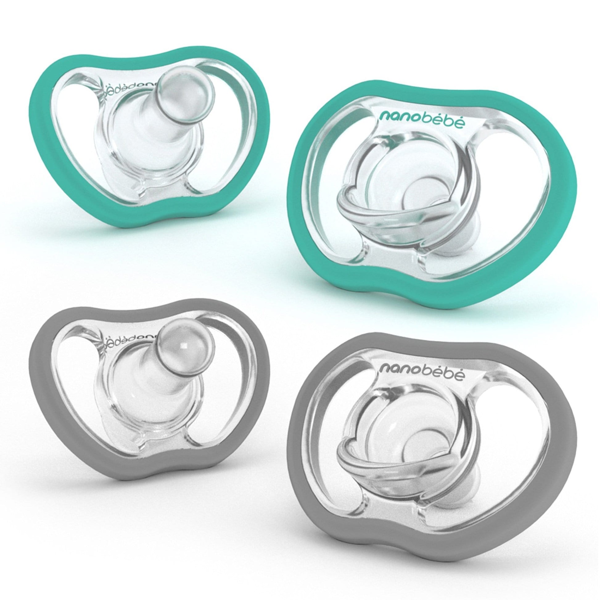 Nanobébé US Teal & Cool Grey Active Pacifier - 4m+ Silicone Pacifier, 4-pack
