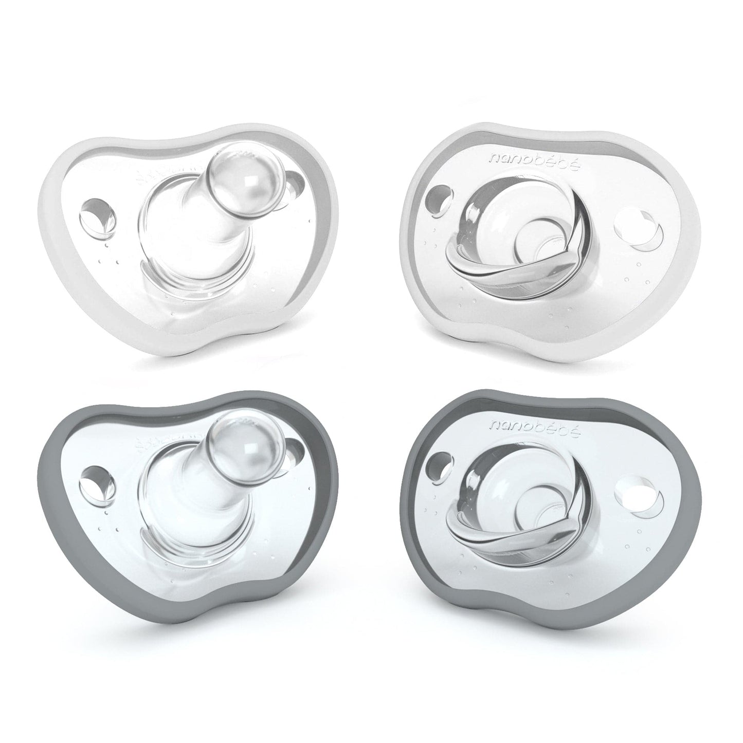 Nanobébé US Grey-White / 0-3 Months / 4-Pack Flexy Silicone Pacifiers