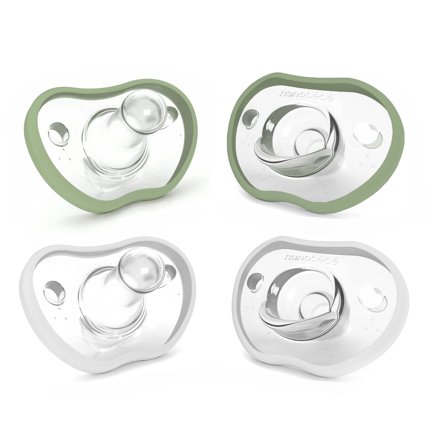 Nanobébé US Sage-White / 0-3 Months / 4-Pack Flexy Pacifiers